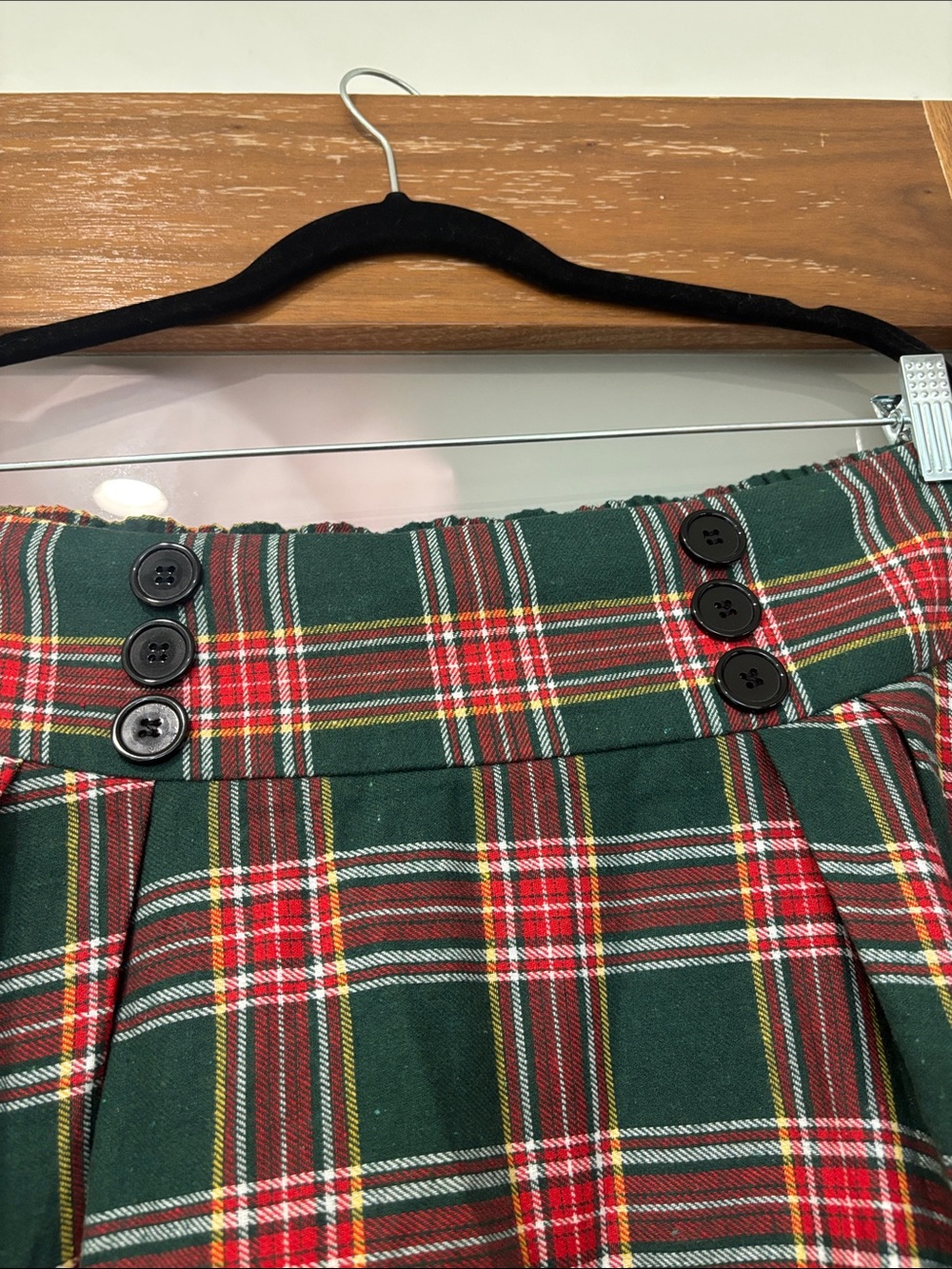 Belle Poque Retro Inspired Green Red Plaid A-Line Skirt - Picture 3 of 4
